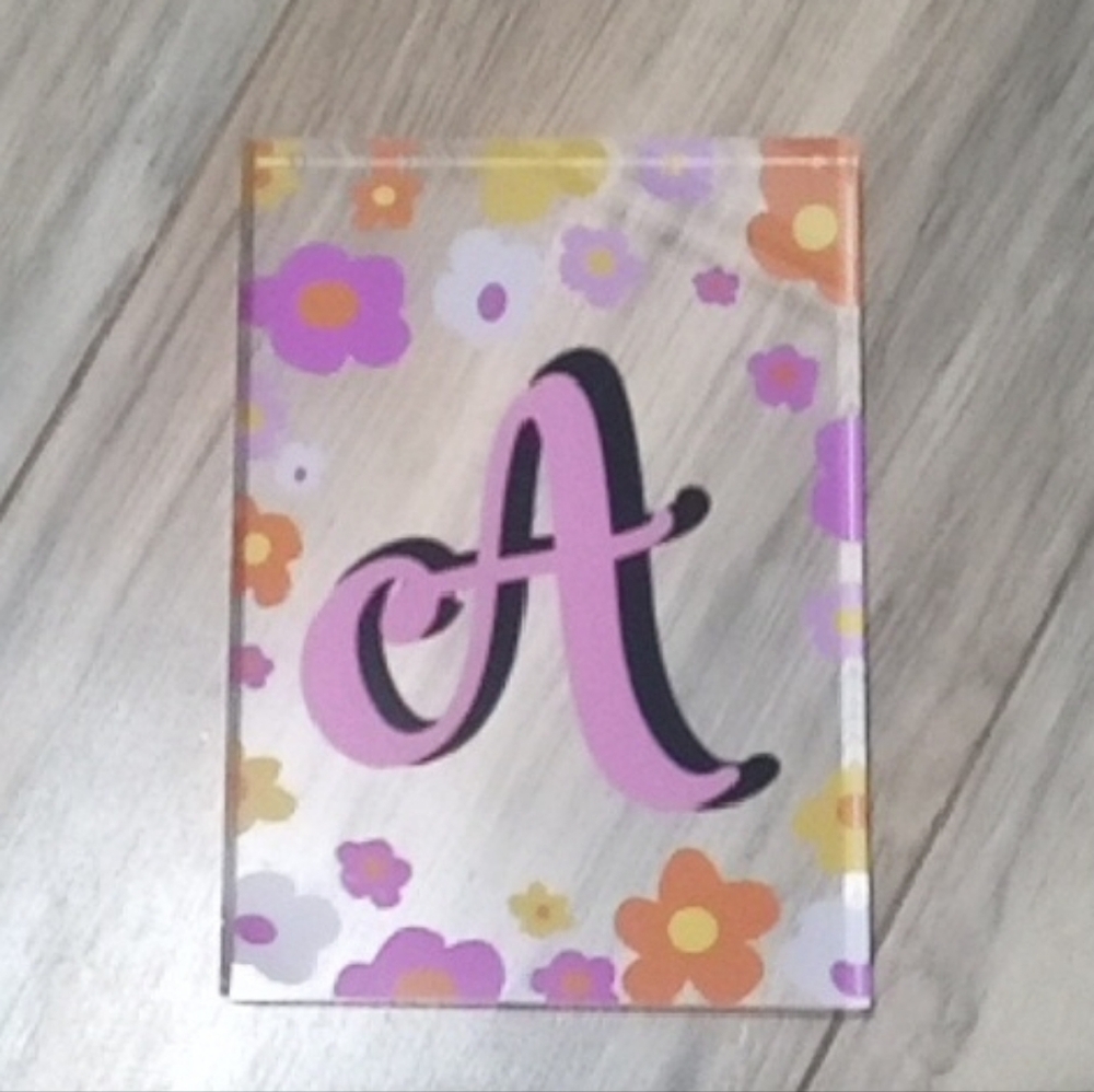 Pink Letter A Floral Acrylic Block